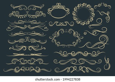 Set of ornamental line decorative swirls dividers. luxury wedding line and ornate swirl dividers. Vector line vintage scroll items for ornate design.