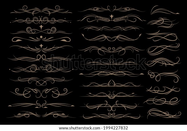 Set of ornamental line\
decorative swirls dividers. Vector luxury wedding line frame and\
ornate swirl dividers. Vector line vintage scroll items for ornate\
design