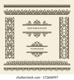 Set of ornamental lines, vintage vector borders and dividers on beige background