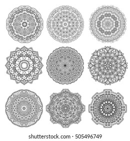 Set of ornamental mandalas. Lace patterns. Doily. Elements for your design. Can be used for coloring book. Vector art