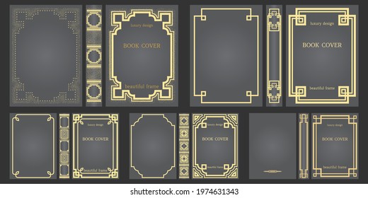 Set Ornamental old frames. Ornaments Antique covers and spine of books. Collection of Sample design. Templates Brochure Art Deco style. Geometric pattern. Presentation hardcover Vector illustration.