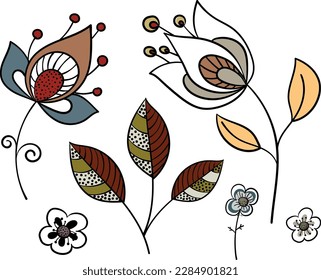 A set of ornamental plants. Vector file for designs.