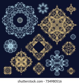 Set of ornamental rosettes on dark background