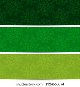 Set of ornamental round green floral banner. Bright background for your 
business card,  advertising, flyer, web page backgrounds, surface textures. Vector illustation