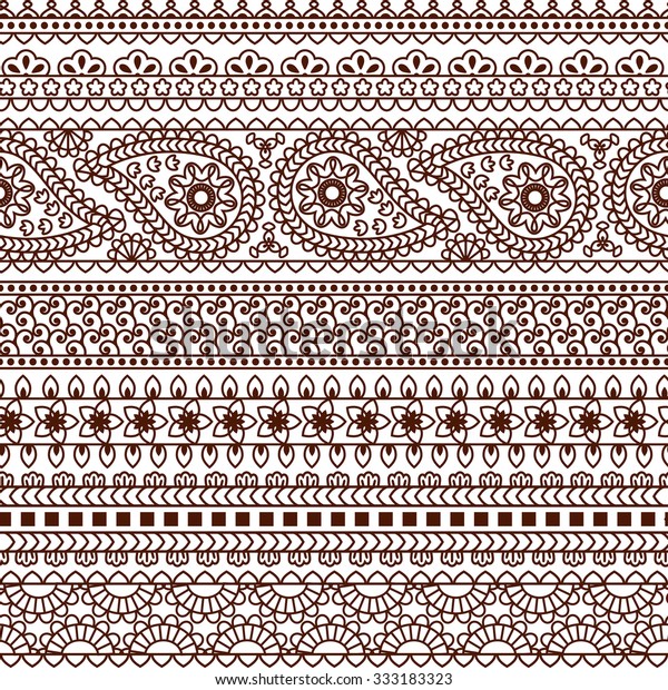 Set of\
Ornamental Seamless Borders in indian style. Paisley, flower\
motifs. Good for decor, frames, henna tattoo,\
etc.