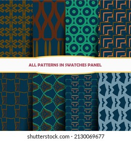 Set von nahtlosen Ziermustern. abstrakter Hintergrund. nahtloses Muster. Abstraktes Muster nahtloser Geometrien. Design für Dekoration, Drucke, Textilien, Möbel, Tuch, Digitaltechnik