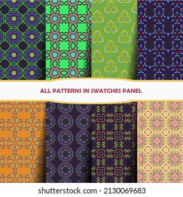 Set von nahtlosen Ziermustern. abstrakter Hintergrund. nahtloses Muster. Abstraktes Muster nahtloser Geometrien. Design für Dekoration, Drucke, Textilien, Möbel, Tuch, Digitaltechnik