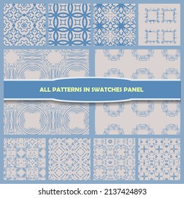 Set von nahtlosen Ziermustern. abstrakter Hintergrund. nahtloses Muster. Abstraktes Muster nahtloser Geometrien. Design für Dekoration, Drucke, Textilien, Möbel, Tuch, digitale