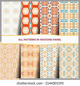 Set von nahtlosen Ziermustern. abstrakter Hintergrund. nahtloses Muster. Abstraktes Muster nahtloser Geometrien. Design für Dekoration, Drucke, Textilien, Möbel, Tuch, digitale