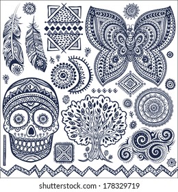 Set of ornamental tribal elements and symbols 