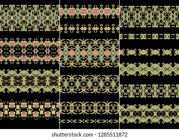 Set of ornamental vector borders on dark background