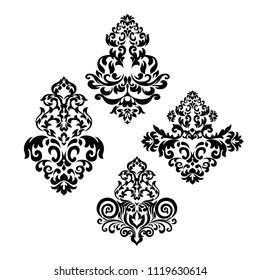Set of ornamental vector damask illustrations. Easy to edit. Perfect for invitations or announcements.
