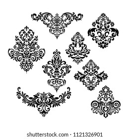 Set of ornamental vector damask illustrations. Easy to edit. Perfect for invitations or announcements.