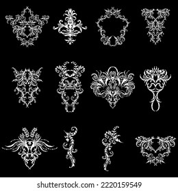 Set of ornamental vector damask illustrations, perfect for invitations or announcements.