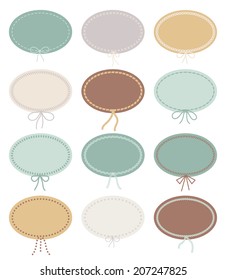 Set of ornamental vector labels or tags illustration in pastel colors with copyspace for scrapbook, greeting or text isolated on white 