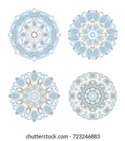 Set of ornamental vector rosette - snowflakes on white background