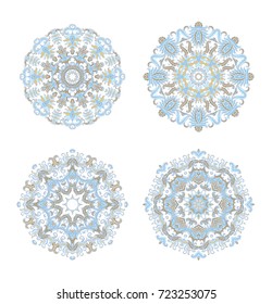 Set of ornamental vector rosette - snowflakes on white background