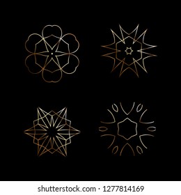 Set of ornamental vector rosettes. Golden design element 