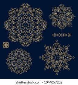 Set of ornamental vector rosettes  on dark background