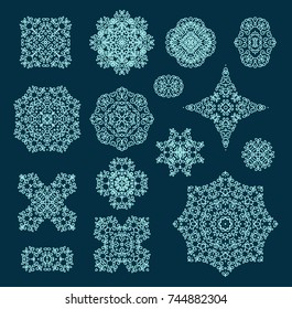 Set of ornamental vector rosettes on turquoise background
