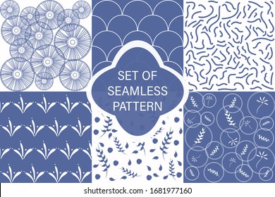 Set of ornamental vector seamless patterns. Endless texture for wallpaper, pattern fills, web page background, surface textures. Modern design ornament with waves, floral theme, moroccan design