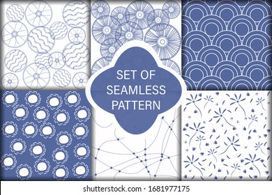 Set of ornamental vector seamless patterns. Endless texture for wallpaper, pattern fills, web page background, surface textures. Modern design ornament with waves, floral theme, moroccan design