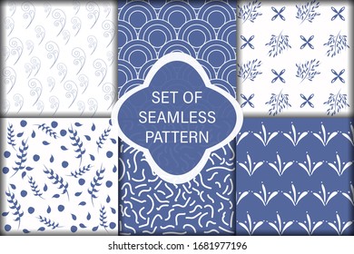 Set of ornamental vector seamless patterns. Endless texture for wallpaper, pattern fills, web page background, surface textures. Modern design ornament with waves, floral theme, moroccan design