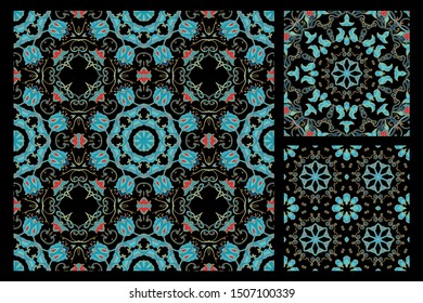 Set of ornamental vector textures, portugal azulejo style