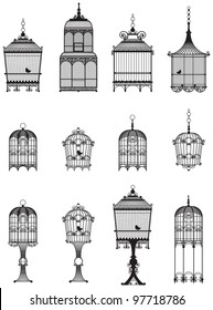 set ornamental vintage birdcages and birds