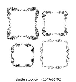 set of ornamental vintage frames. hand drawn ink vector illustration on white background