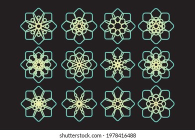 Set ornaments circle design. Flower. Vector.