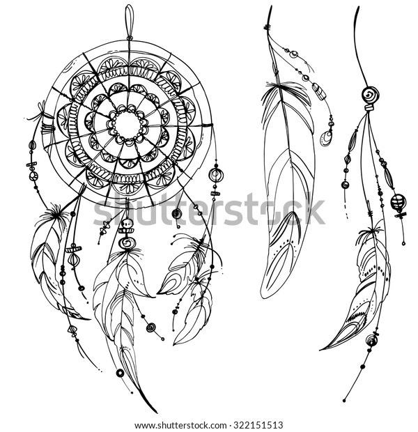 Set Ornaments Feathers Beads Native American Stock Vector (Royalty Free ...