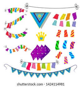Set of ornaments with rectangular flags, illustration of children's holiday colorful sets of flags to decorate cards or holiday invitations