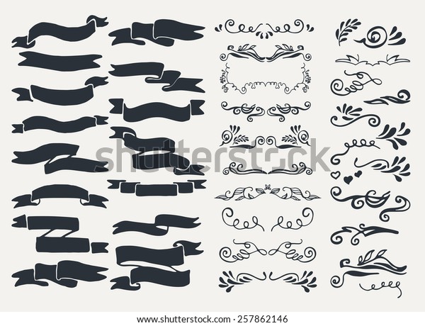 Set of ornaments, scribbles, frames, icons and\
decorative elements.