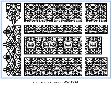 Set of ornaments. The template pattern for decorative panel. For laser / paper cutting, printing, engraving wood, metal, stencil manufacturing. Vector