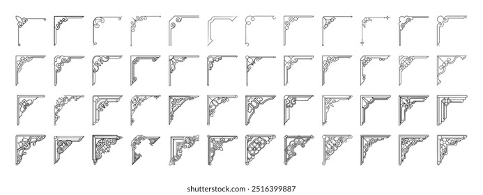 Conjunto de cantos ornamentais. Ornamentos clássicos, florais e étnicos. Coleção de sinais de ilustração de quadro. Símbolo vintage. logotipo de borda.