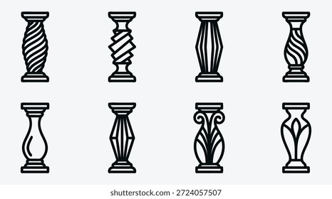 Set of ornate baluster designs in black and white