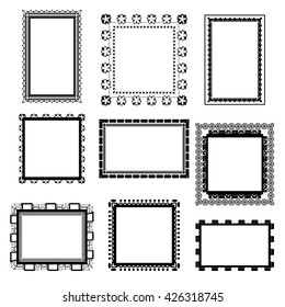 Set of ornate black picture frames isolated on white