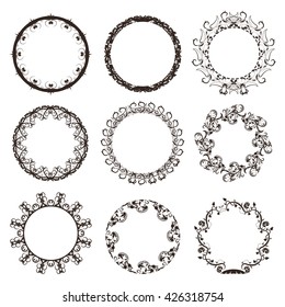 Set of ornate black picture frames isolated on white