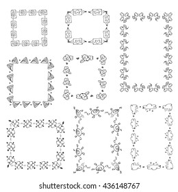Set of ornate black picture frames isolated on white,free hand drawing of picture frame vector illustration on white isolated
