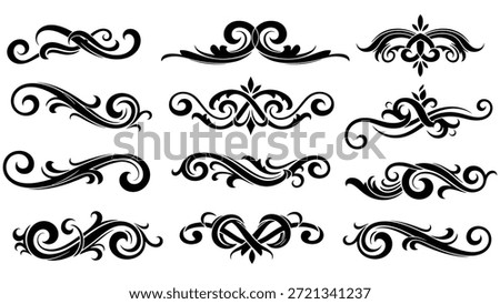 Set of Ornate Black and White Decorative Swirls flourish