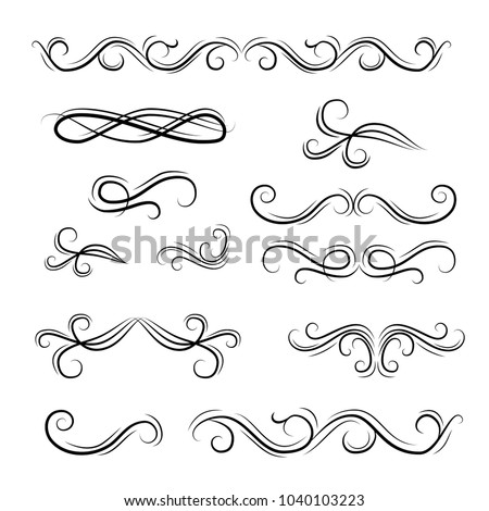 Set of ornate calligraphic vintage elements, dividers and page decorations. Vector illustration isolated on white background.