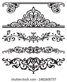 Set of ornate classic page borders, dividers and frames for covers, pages, blanks for certificate or diploma. Simple elegant black and white line ornaments in classic, antique, Victorian, modern style