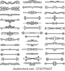 Set of ornate dividers and bars in flat line style