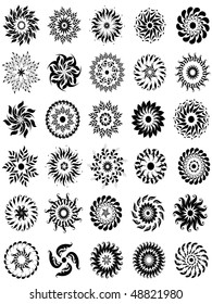 set from ornate flowers in black and white