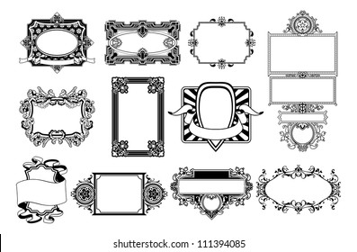 A set of ornate frame and border design elements