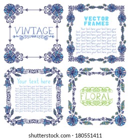 Set of ornate frames with floral elements. Four vintage design elements. Templates for your design. There is place for your text.