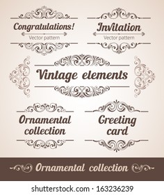 Set of ornate frames with vintage elements for invitation, congratulation and greeting card