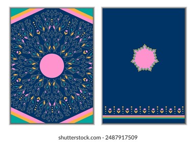 Set of ornate invitation cards on blue background