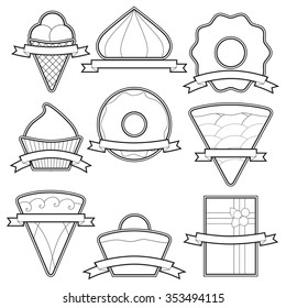 Set of ornate labels for cackes and other deserts. Black and White/ Grouped for easy editing. Perfect for labels and stickers that are used for confectionery.